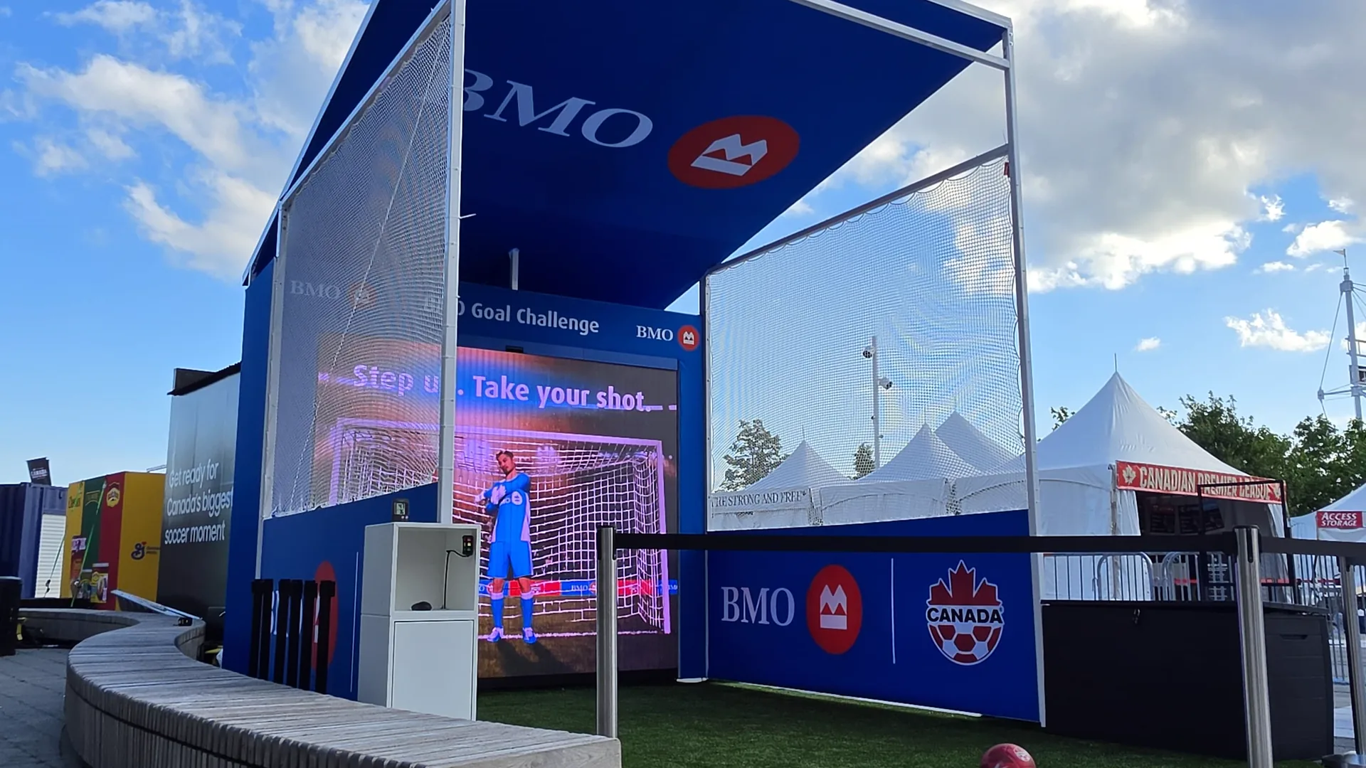 Interactive soccer shootout for the BMO Goal Challenge with a large LED goal
